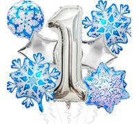 Décorations de fête d'anniversaire La Reine des Neiges - 101,6 cm - Ballons en aluminium argenté en forme de chiffre 1 - Ballons en forme de flocon de neige pour décorations de fête d'hiver au pays