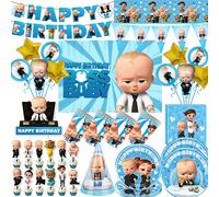Décorations de fête d'anniversaire Le Boss Bébé : Bannière de fond, assiettes, gobelets, serviettes, nappes, ballons pour garçons, filles et baby shower Balloon set A 2