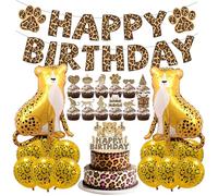 Décorations de fête d'anniversaire Léopard,28PCS Motif léopard - Guépard Topper de Gâteau Léopard Topper de Cupcake Décorations de Fête d'Anniversaire Guépard et Animaux