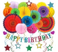 Décorations de fête d'anniversaire multicolores - 32 pièces colorées pour hommes, femmes, garçons et filles, bannière « Happy Birthday », banderoles en papier, lanternes et pompons en papier ZERODECO