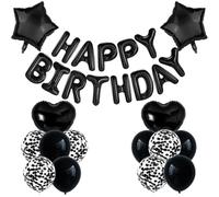 Décorations de fête d'anniversaire noires « Happy Birthday », ballons en aluminium noir en forme d'étoile, ballons à confettis noirs pour enfants, adultes, femmes et hommes, décorations de fête