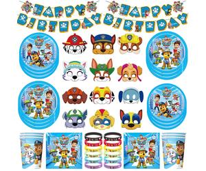 Décorations de fête d'anniversaire Paw Patrol, ensemble de vaisselle, gobelets, assiettes, nappe, ballons, décor de fond pour enfants, fournitures de fête d'anniversaire SetA