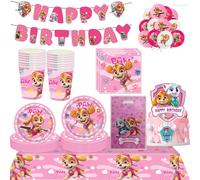 Décorations de fête d'anniversaire Paw Patrol, kit d'anniversaire Paw Patrol, nappe, assiette, gobelet, serviette, sac cadeau, cadeaux d'anniversaire Skye BPQLZZ-96PCS