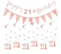 Décorations de fête d'anniversaire pour 21e anniversaire avec banderole « Happy 21st Birthday » à suspendre pour fille (or rose)