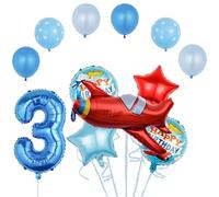 Décorations de fête d'anniversaire pour 3ème anniversaire, décoration de 3e anniversaire pour garçon et fille, bouquet de ballons d'avion vintage, 3 ans pour enfants sur le thème de l'aventure