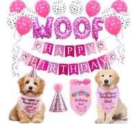 Décorations De Fête D'anniversaire Pour Chien,Kit De Fête D'anniversaire Pour Animaux De Compagnie,Anniversaire Fête Décor Ballons Pour Célébrer L'anniversaire Du Chien Avec Bannière (Rose)