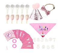 Décorations de fête d'anniversaire pour Chiens Ensemble 17pcs, kit de célébration d'animaux avec Banner de Bandana pour Petits Chiens Moyens thème Bleu