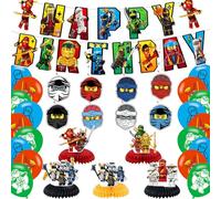 Décorations de fête d'anniversaire pour enfants avec bannière « Happy Birthday », tourbillons, centres de table, 18 ballons pour décorations de fête Ninja Hero