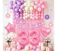 Décorations de fête d'anniversaire pour femme, rose et violet