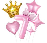 Décorations de fête d'anniversaire pour fille avec ballons en forme de chiffre 7 et nœud en aluminium pour enfants de 7 ans - 101,6 cm (rose 7)