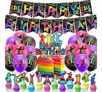 Décorations de fête d'anniversaire pour trampoline - Bannières, décorations de gâteau, décorations de cupcakes, ballons - Accessoires de saut