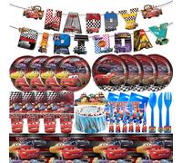 Décorations de fête d'anniversaire pour voitures, ensemble de vaisselle, ballons, gobelets en papier, assiettes, nappe, serviettes, bannières pour enfants, décor de fête d'anniversaire 6 chapeaux