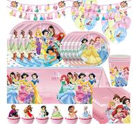 Décorations de fête d'anniversaire Six princesse, assiette en papier rose, serviette, nappe, bannière, ballon, fournitures de fête pour filles backdrop