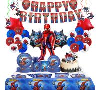 Décorations de fête d'anniversaire Spider-Man, ballons en aluminium et en latex pour enfants, fournitures pour événements, vaisselle jetable, bannière, toile de fond Horn - 6pcs