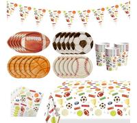 Décorations de fête d'anniversaire sportives - Assiettes, serviettes, tasses, bannières, ensemble de nappe, basket-ball, football, baseball, football, pour 20 invités pour fête d'anniversaire