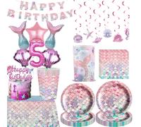 Décorations de fête d'anniversaire sur le thème de la sirène, vaisselle, nappe, assiettes, gobelets, serviettes, bannière suspendue, sacs cadeaux, fournitures pour fête de sirène tablecloth-1pcs