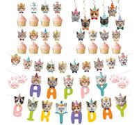 Décorations de fête d'anniversaire sur le thème des Chats,Décorations d'anniversaire pour Chats,Bannières Happy Birthday,Décorations à Suspendre