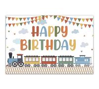 Décorations de fête d'anniversaire Train Vintage, Toile de Fond d'anniversaire Train 5 x 3ft, arrière-Plan de Photographie d'anniversaire Train coloré