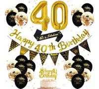 Décorations de fête de 50e anniversaire pour homme et femme - Fournitures de fête noir et doré avec bannière « Happy Birthday », ballons en forme de chiffre dorés de 81,3 cm, ballons confettis