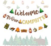Décorations de fête de camping « Welcome To Our Campsite », guirlande de campeur pour anniversaire, barbecue, pique-nique, fête prénatale, week-end et aventure en plein air