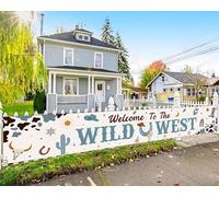 Décorations de fête de cowboy - Bannière « Welcome to the Wild West Yard », décoration de fête d'anniversaire de cowboy bleue pour garçon, grande bannière de cowboy pour fête de rodéo occidentale