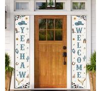 Décorations de fête de cowboy bleu - Bannière de porte de bienvenue Yee Haw, décorations de fête prénatale pour garçons, fête prénatale, fête d'anniversaire, cowboy occidental My First Rodeo Party