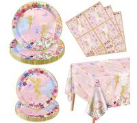 Décorations de fête de fée - Assiettes en carton motif floral et papillon rose - Nappes à fleurs pour princesse, fleurs, papillons, fournitures de fête, service 20