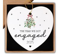 Décorations de fête de fiançailles, cadeaux pour couples, décoration de Noël en céramique, panneau souvenir, plaque en forme de cœur « The Year We Got Engaged Fiance » Cadeaux pour femmes, décoration