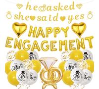 Décorations de fête de fiançailles - Ensemble de décoration dorée avec ballon en aluminium en forme de cœur, « He Asked She Said Yes »