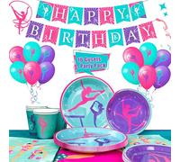 Décorations de fête de gymnastique - 78 pièces Accessoires d'anniversaire Ballons Bannière Assiettes Nappes