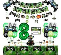 Décorations de fête de jeu vidéo - 8ème anniversaire décorations pour garçons, bannière Happy Birthday, ballons de jeu vidéo, nappe, ballon de contrôleur, panneau suspendu de jeu, accessoires de fête