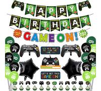 Décorations de fête de jeu vidéo, y compris des bannières « Happy Birthday », un drapeau, des décorations à suspendre, des ballons, des décorations de gâteaux pour enfants, garçons (A)