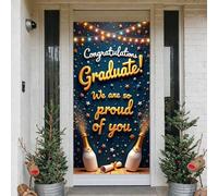 Décorations de fête de remise de diplôme Bannière de porte, couverture de porte de remise de diplôme noire et dorée, félicitations Graduate! We are so proud of you, Congrats Grad Outdoor Indoor