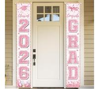 Décorations de fête de remise de diplôme rose | Panneau de porte de félicitations en or rose | Suspendre de porte pour fournitures de fête du lycée (or rose)