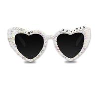 Décorations de fête de retraite - Lunettes de soleil pour femme - Lunettes de soleil en forme de cœur avec strass et perles - Pour femme - Décoration de retraite