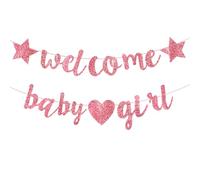 Décorations de Fête de Révélation du Sexe Rose Bannière «Welcome Baby Girl» Décorations de Révélation du Sexe Bannière de Baby Shower à Paillettes pour Fête de Célébration de Nouveau-né