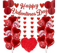 Décorations de fête de Saint-Valentin pré-enfilées - Guirlande de boules en nid d'abeille - Ballons en forme de pétales de rose - Décoration pour la maison, le bureau, une fête de mariage
