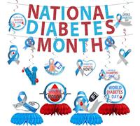 Décorations de fête de sensibilisation au diabète, comprend une bannière du mois national du diabète, des tourbillons suspendus et des centres de table en nid d'abeille pour la scène du mois national