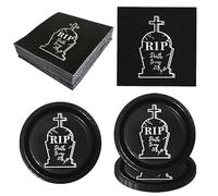 Décorations de fête « Death to My 20s » - Fournitures de décoration de fête pour 30e anniversaire - Noir - Service de table pour fête d'anniversaire des années 20 - Assiettes à dessert, serviettes,