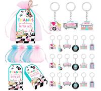 Décorations de fête des années 50 - Étiquettes de remerciement sur le thème des années 50 avec ficelle - Porte-clés « I Love the 50's » - Sacs cadeaux de fête rock and roll des années 50 - Fournitures