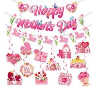 Décorations de fête des mères - Bannière à suspendre - Happy Mother's Day Bunting Best Mom Ever - Serpents à suspendre au plafond pour la fête des mères