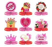 Décorations de fête des mères en nid d'abeille, fleurs en papier rose « I Love Mom » - Décorations de table pour femme, maman, anniversaire, fête des mères