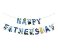 Décorations de fête des pères bleues - Bannière « Happy Father's Day » - Lunettes - Cravate - Mallette - Montre Patten - Bannière « Happy Dad Day » pour papa - Décoration de fête des pères