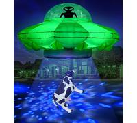Décorations de fête Extraterrestre à Suspendre - 1,7 m - OVNI Gonflable - OVNI Gonflable - LED Verte Bleue et Blanche intégrée - Lumière Clignotante avec Vache - pour extérieur, intérieur, Maison