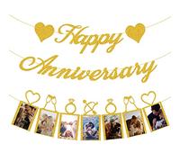 Décorations de fête « Happy Anniversary » - Bannière et bannière de photos pour anniversaire de mariage