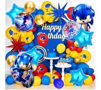 Décorations de fête - INBOXXARTY - Kit Sonic Ballons - Ballons personnage aluminium - Arc de ballons - Multicolore