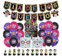 Décorations de Fête Jour des morts, Halloween Tatouages De Visage, Tatouage Temporaire Du Visage, Jour des morts Fiesta Tête De Crâne En Latex,Ballons Du Jour Des Morts,Mascarade, Fête Costume