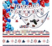 Décorations de fête nautique, fournitures d'anniversaire sur le thème Anckor avec bannière « Happy Birthday », filet de pêche, nappe, ballons à suspendre pour anniversaire sur le thème nautique, tout