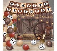 Décorations de fête occidentale, 1 bannière de décorations de fête d'anniversaire de cowboy, toile de fond d'anniversaire occidentale avec 35 ballons de cowboy pour fête sur le thème occidental