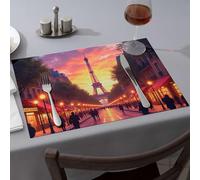 Décorations de fête occidentales Une rue animée de Paris avec la Tour Eiffel en arrière-plan Sets de table Nappe Western (6 pièces)